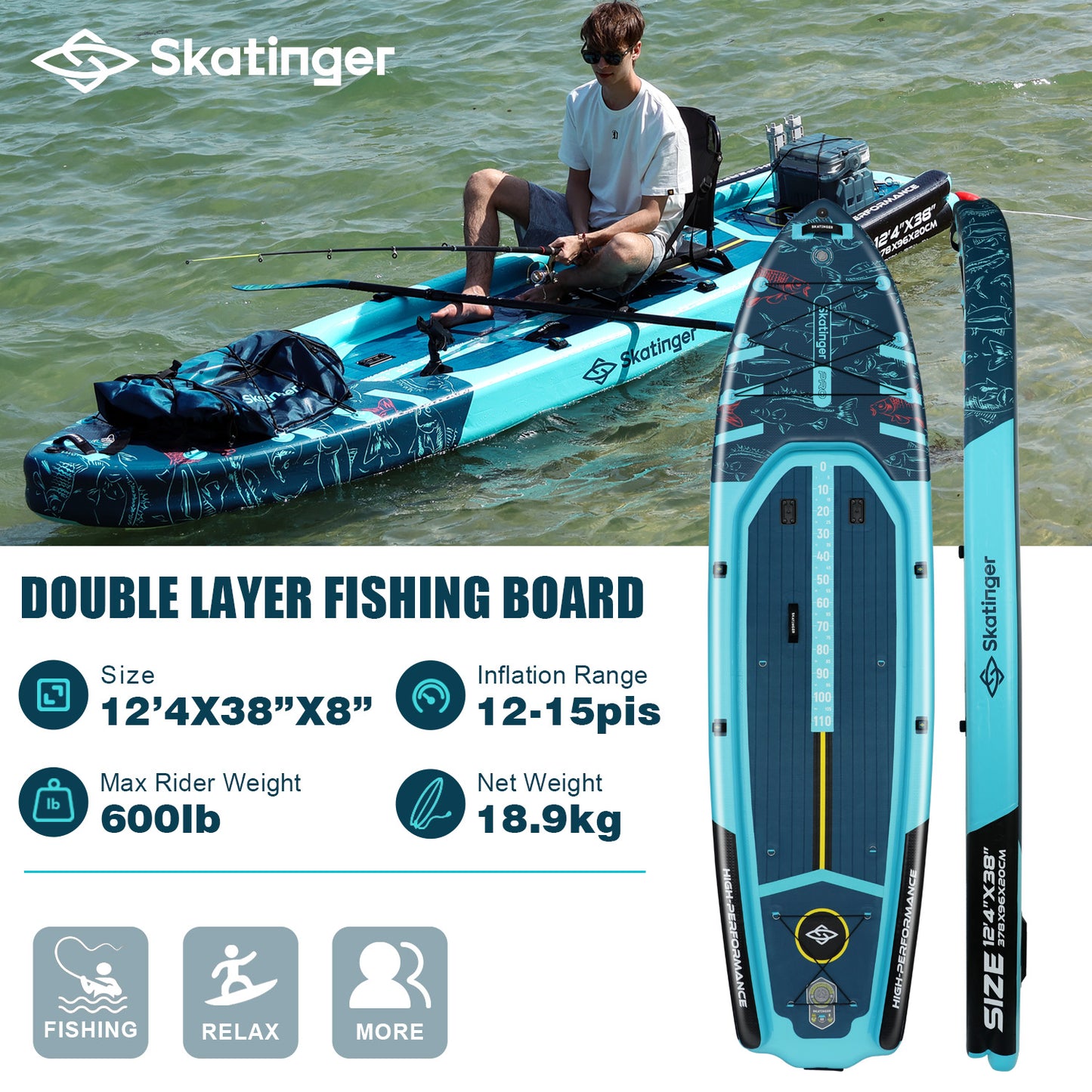 Fishing Boat SUP board 378x96x20 cm board for anglers