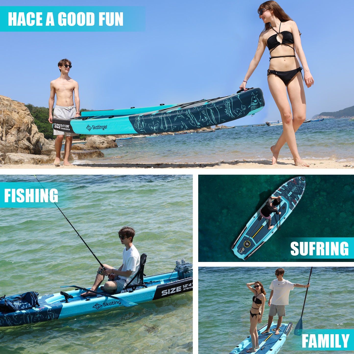 Fishing Boat SUP board 378x96x20 cm board for anglers